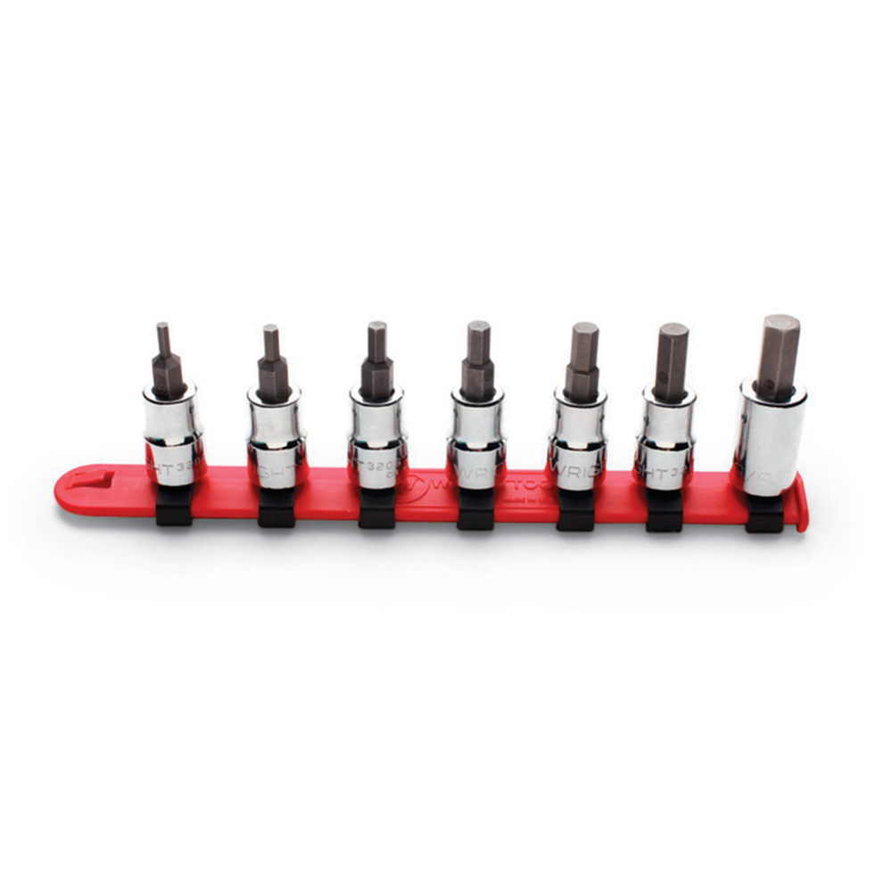 Tekton 3/8 Inch Drive Hex Bit Socket Set with Rail - 8 Pieces